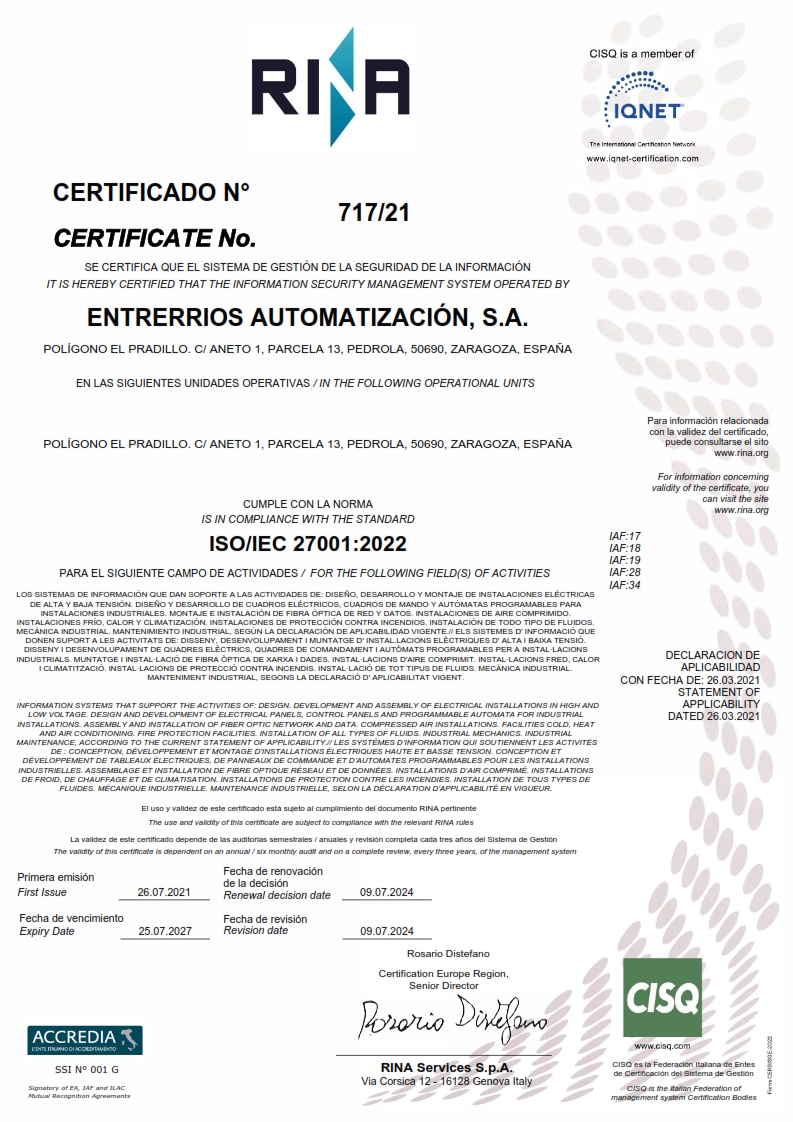 Certificado ISO Seguridad 27001