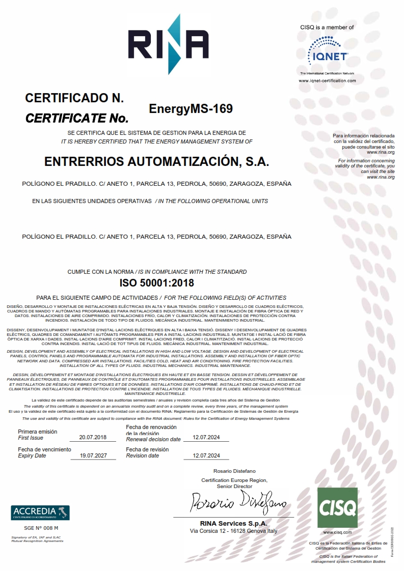 Certificado Energía ISO 50001